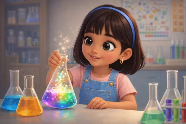 Lian holds a sparkling flask in a lab